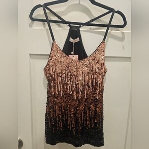 NWT! Maner Ombre Sequin BLACK BRONZE Adjustable And Lined tank top Small